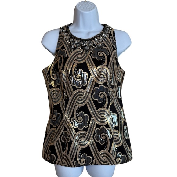LILLY PULITZER Embellished Tropic Top Metallic Brocade Size 6 Rhinestones EUC - Picture 2 of 10